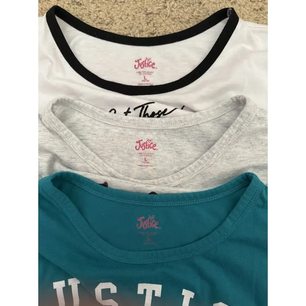 Lot Of 3 Justice Glitter Future CEO Good Vibes Boxy T Shirt Tops Size L 12/14